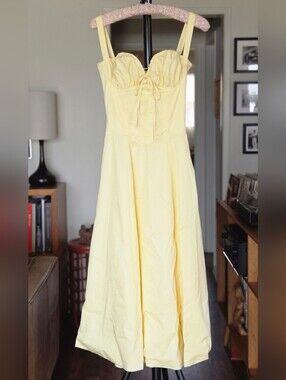 House of CB Pale Yellow Midi Dress with Sweetheart Bust